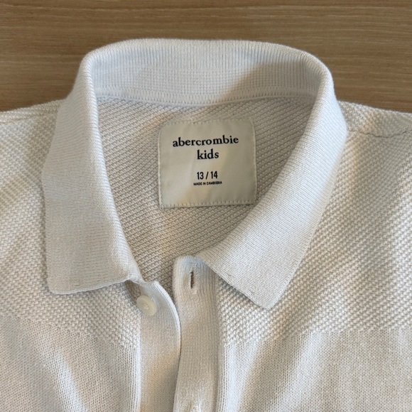 Abercrombie Kids White Navy Striped Short Sleeve Button Up Sweater Polo 13/14 - Picture 2 of 4